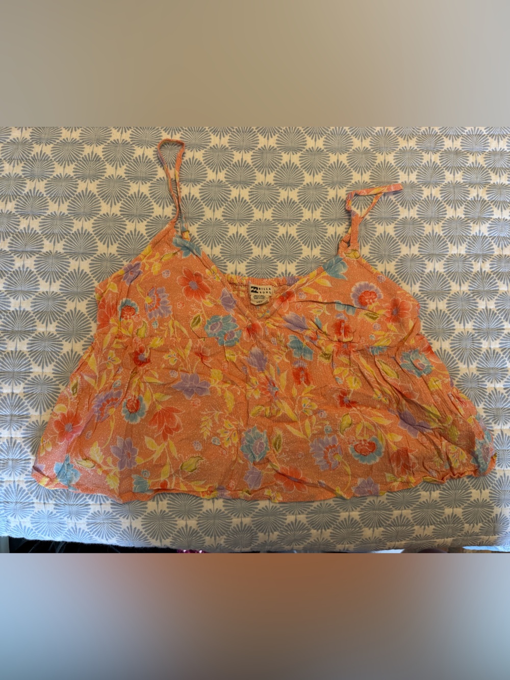 Billabong Coral Floral Smocked Camisole with Pastel Accents